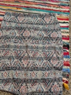 LuLaRoe Multi-Color Geometric Print Skirt with Navy and Coral Accents